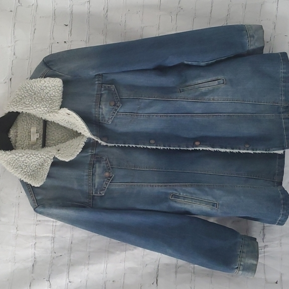 Millau‎ denim jacket coat sherpa lined sz XS Vintage